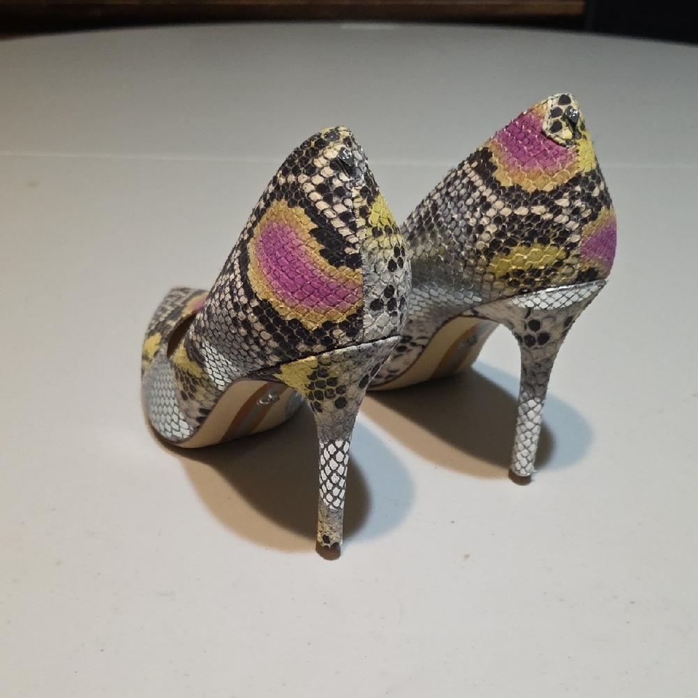 Sam Edelman Snake-Print Pointed Pumps with Pink & Yellow Accents - Picture 2 of 4